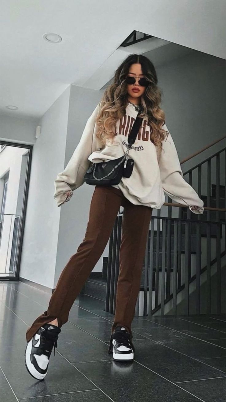 Oversized Sweatshirt with Brown Pants